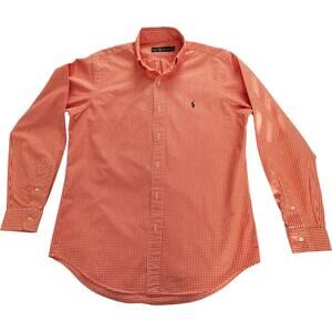 Polo Ralph Lauren Mens M Button Down LS Shirt Orange White Check  Excellent Cond